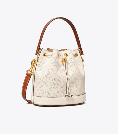 New Ivory Tory Burch T Monogram Perforated Women's Bucket Bags | AU6708325