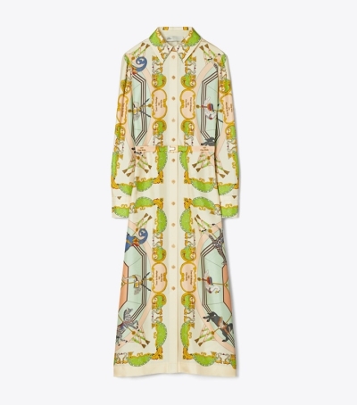 Peach Multi Tory Burch Printed Silk Shirt Women's Dresses | AU2584937