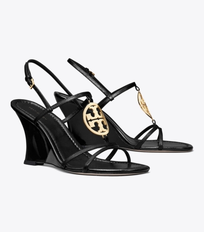 Perfect Black Tory Burch Capri Miller Wedge Women's Sandals | AU2169573