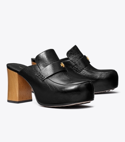 Perfect Black Tory Burch Platform Clog Women's Heels | AU9728315