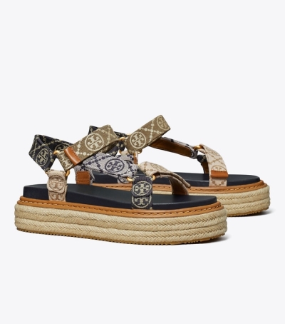 Perfect Navy Inverse Navy Hazelnut Tory Burch T Monogram Rope Sport Sandal Women's Espadrilles | AU6954821