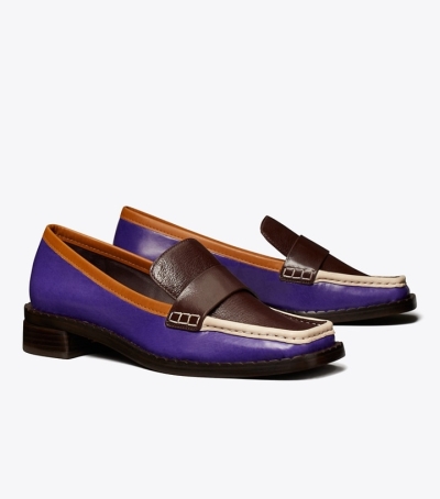 Plum Deep Purple Tan Cuoio Tory Burch 70s Square Women's Loafers | AU8519374