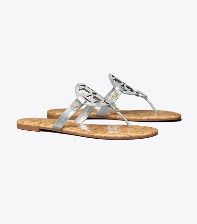 Silver Natural Tory Burch Miller Sandal, Leather Women's Sandals | AU9245810