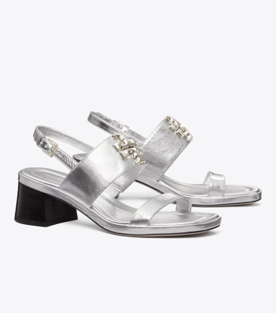 Silver Tory Burch Eleanor Heel Women's Sandals | AU9857246