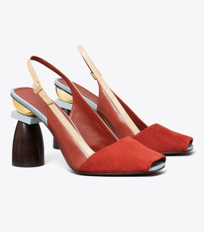 Smoked Paprika Beige Smoked Paprika Tory Burch Marquetry Block Women's Heels | AU8365972