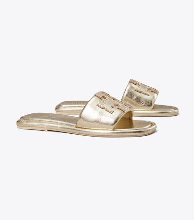 Spark Gold Tory Burch Double T Sport Women's Slide | AU9063528