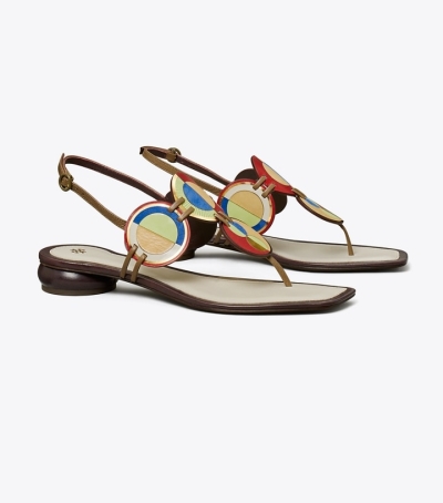 Toasted Sesame New Ivory Tory Burch Marquetry Disk Women's Sandals | AU1073428