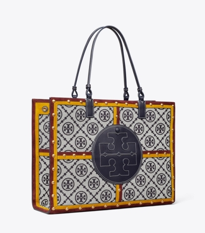 Tory Navy Multi Tory Burch Ella Monogram Quadrant Women's Tote Bags | AU4735901