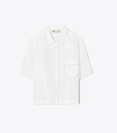 White Tory Burch Linen Camp Women's Shirts | AU1830527